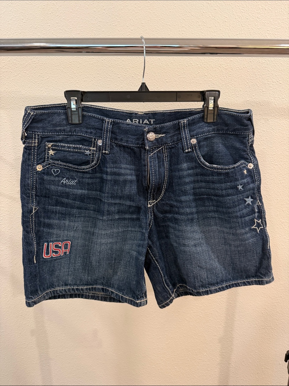 Ariat Women's Dark Blue Embroidered USA Denim Shorts